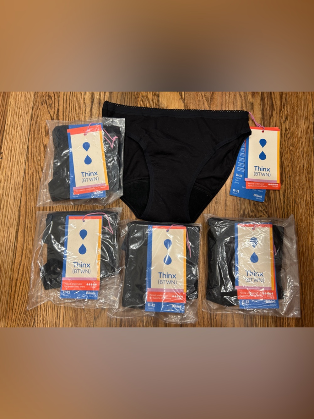 Thinx (BTWN) Bikini Period Underwear - Black-Super Absorption-5 Pack!